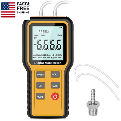 Manometer, Professional Air Pressure Meter, Dual-Port HVAC Digital Manometer Gas
