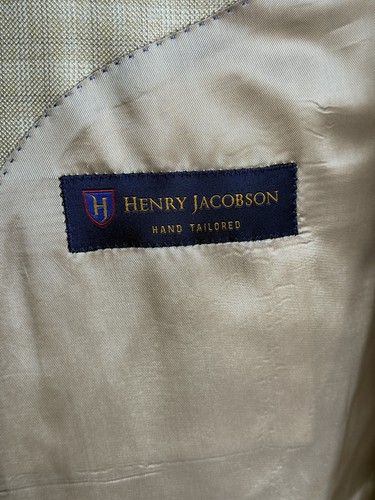 Henry Jacobson Beige On Beige Plaid Design, Hand Tailored Silk & Wool Blazer 44L - Picture 7 of 8