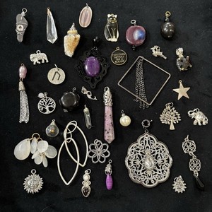 36-Piece Pendant Lot Purple Crystals Symbols Animals Eclectic Charms