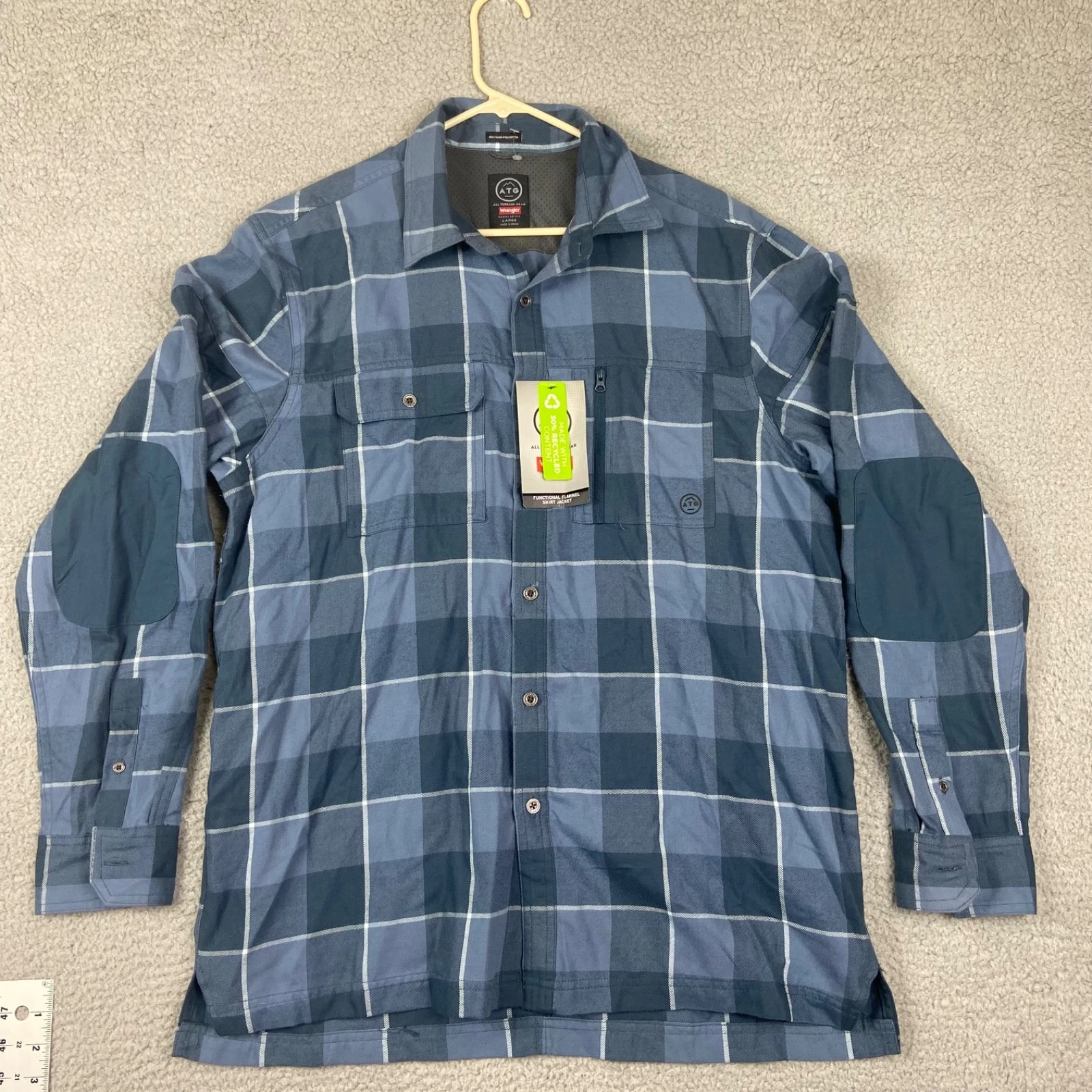 Wrangler ATG All Terrain Gear Flannel Shirt Mens Large Button Front Plaid