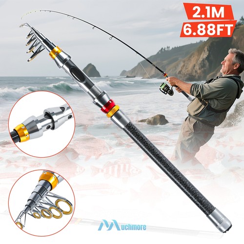 Carbon Fiber Telescopic Fishing Rod Sea 20-50LB Saltwater Portable Spinning Pole - Picture 23 of 38