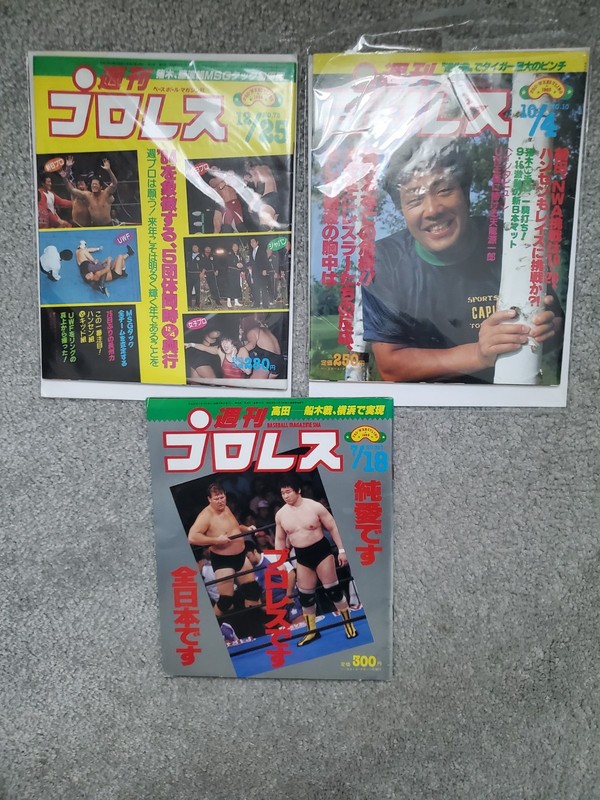 Lot of (3) Weekly Pro Wrestling Magazines from Japan - 1980s - Vintage