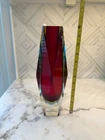 Vintage Faceted Sommerso Red Vase Cut and Polished Italian Art Glass