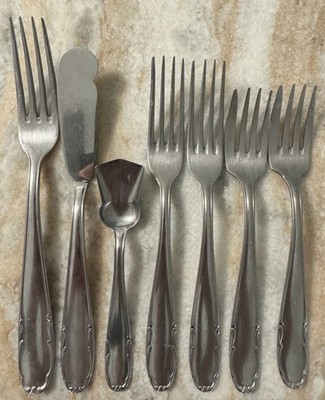 AUE19 Stainless by Auerhahn Scrolls/Fan On Round Tip Germany VTG 7pc set