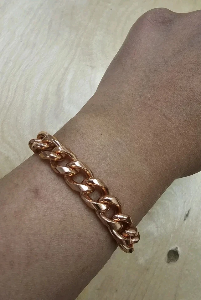 9 毫米宽重型弯链纯色粉红色 Cooper 手镯 8 — 第 2/3 张图片