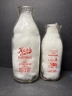 2 Vintage 1930s Hess Dairy Glass  Milk Bottles Quart & Pint  Beardstown Illinois