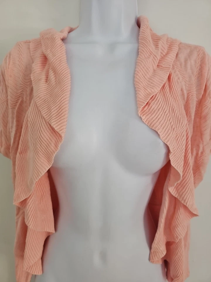 Cárdigan Suéter Willi Smith Rosa Melocotón Cortina Abierta Volantes Frontales Mediano Sh/Slv Foto 2 de 4
