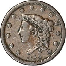 1838 1C Coronet Head Large Cent Fine(Scratch) K18824