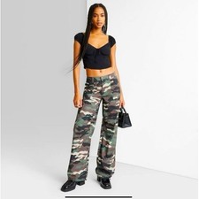Wild Fable Women's Mid-Rise Wide Leg Drawstring Camo Cargo Pants