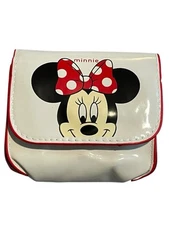 Minnie Mouse Mini Coin Purse White Magnetic Snap Closure Removable Strap NEW