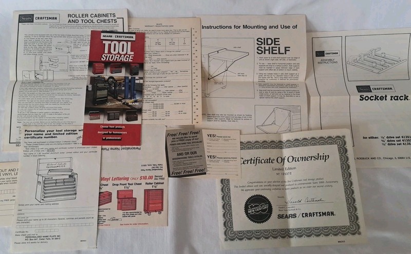 Vintage Sears Craftsman 1986 100th Anniversary Toolbox Ephemera