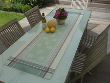 Table Runner Jacquard 19 11/16x63in Green With Olivenmotiv from France