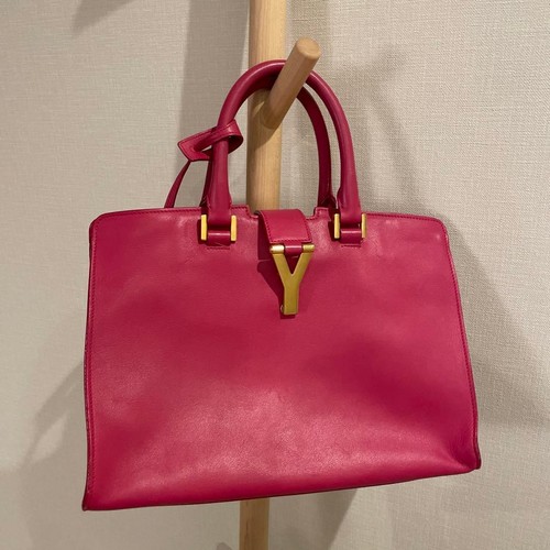 YSL Saint Laurent Handbag Shoulder Bag Fuchsia Pink Leather Y-Logo 2way Women's