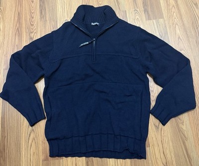 Barbour Sweater Mens Large 100% Pure New Wool Quarter Zip Navy Blue