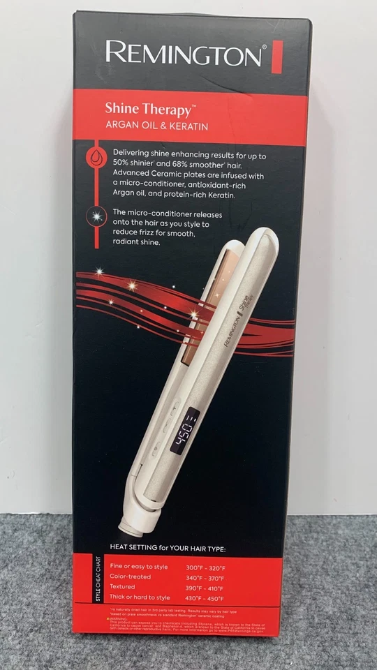Plancha plana para cabello REMINGTON Shine Therapy con infusión de aceite de argán y queratina de 1 pulgada Foto 2 de 3