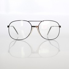 Vintage 90s Black Metal Frame Aviator Clear Lens Glasses with Case New Old Stock