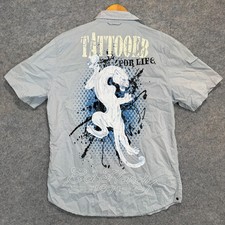 Vintage Ed Hardy Tattooed Snap Shirt Mens Medium Tiger Graphic Embroidered Y2k