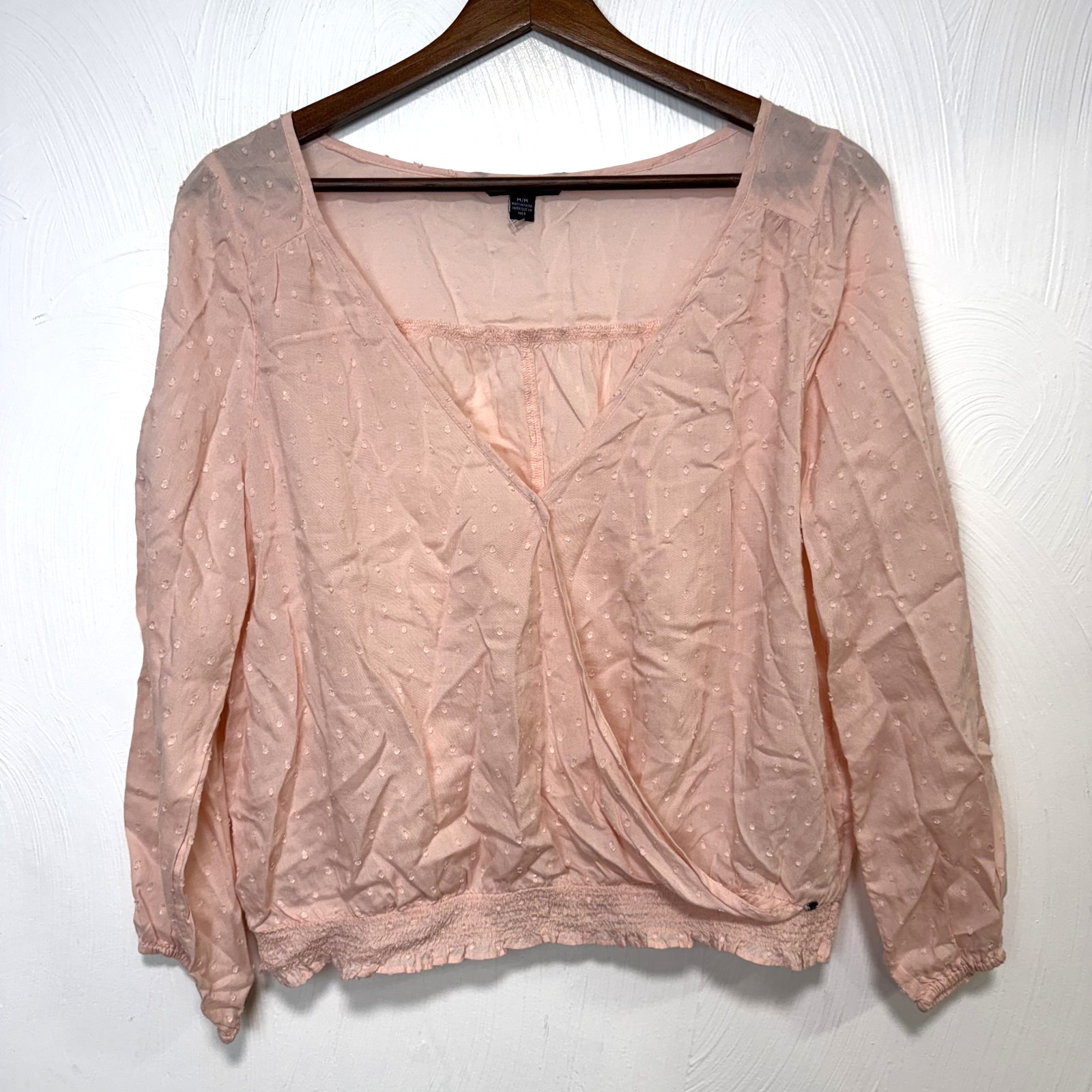 American Eagle Women's Long Sleeve Dot Pattern Pink Blouse Shirt Size Medium