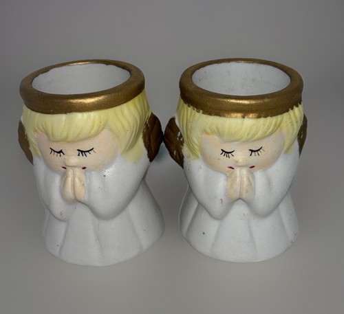 Set Of 2 Vintage Angel Candle Holders Porcelain Christmas 3” - 第 1/4 張圖片