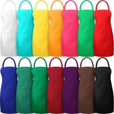 14 Pcs Plain Bib Aprons Bulk with 2 Pockets Adult Mixed Color Commercial Cooking