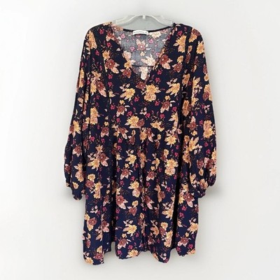 Rustydustty 3XL Tunic Dress Rustic Blue Floral V Neck Romantic Grunge Boho