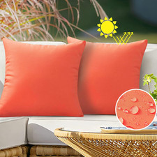 Outdoor Waterproof Throw Pillow Covers 18X18 Set of 2 Decorative Orange Patio Fu