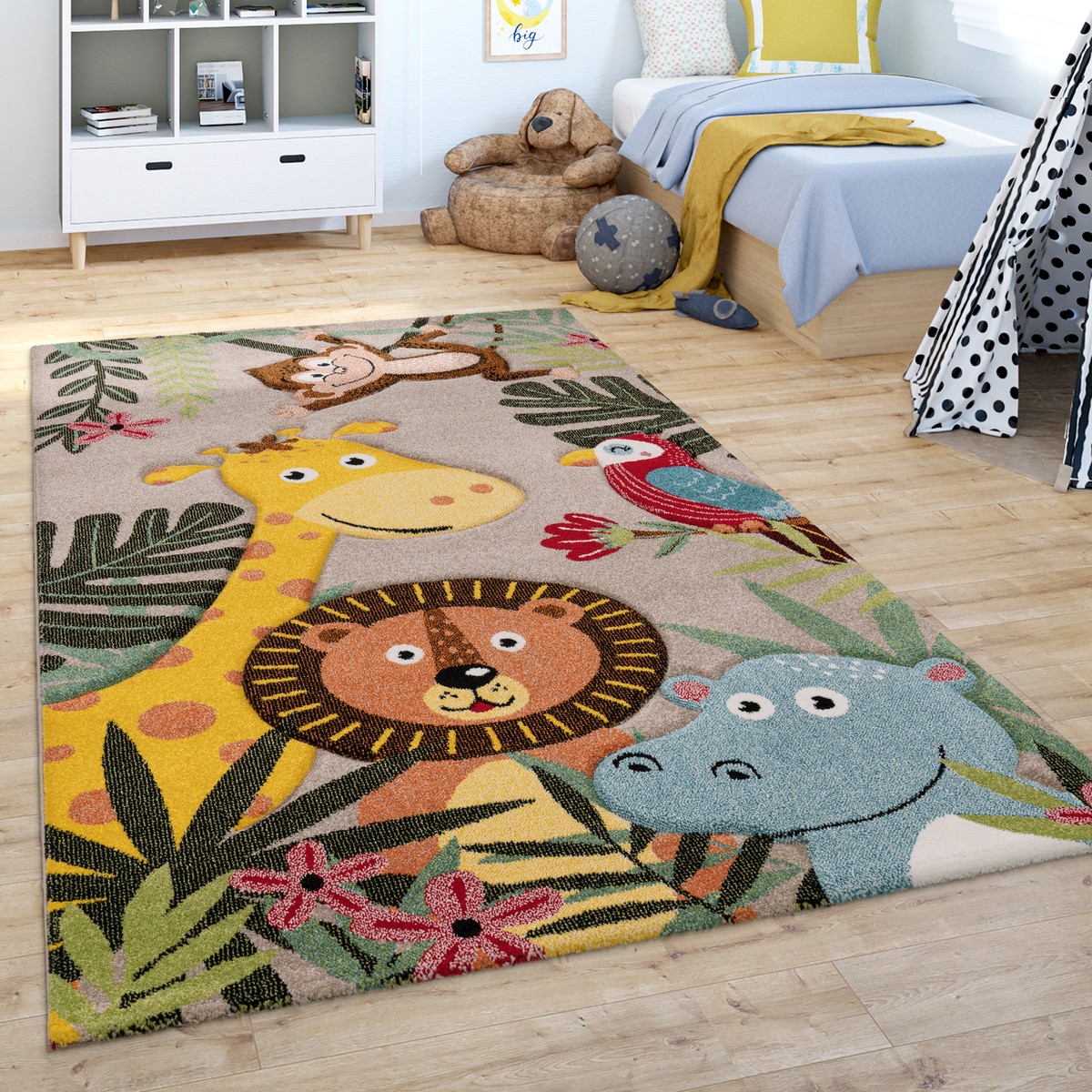 Tappeto Cameretta Bambini Zoo 140x200 Cm - Grigio Marrone Con Animali - Foto 10