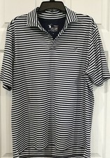 FG Tech Mens Striped Navy White Polo Golf Shirt Performance Men's M USA Made