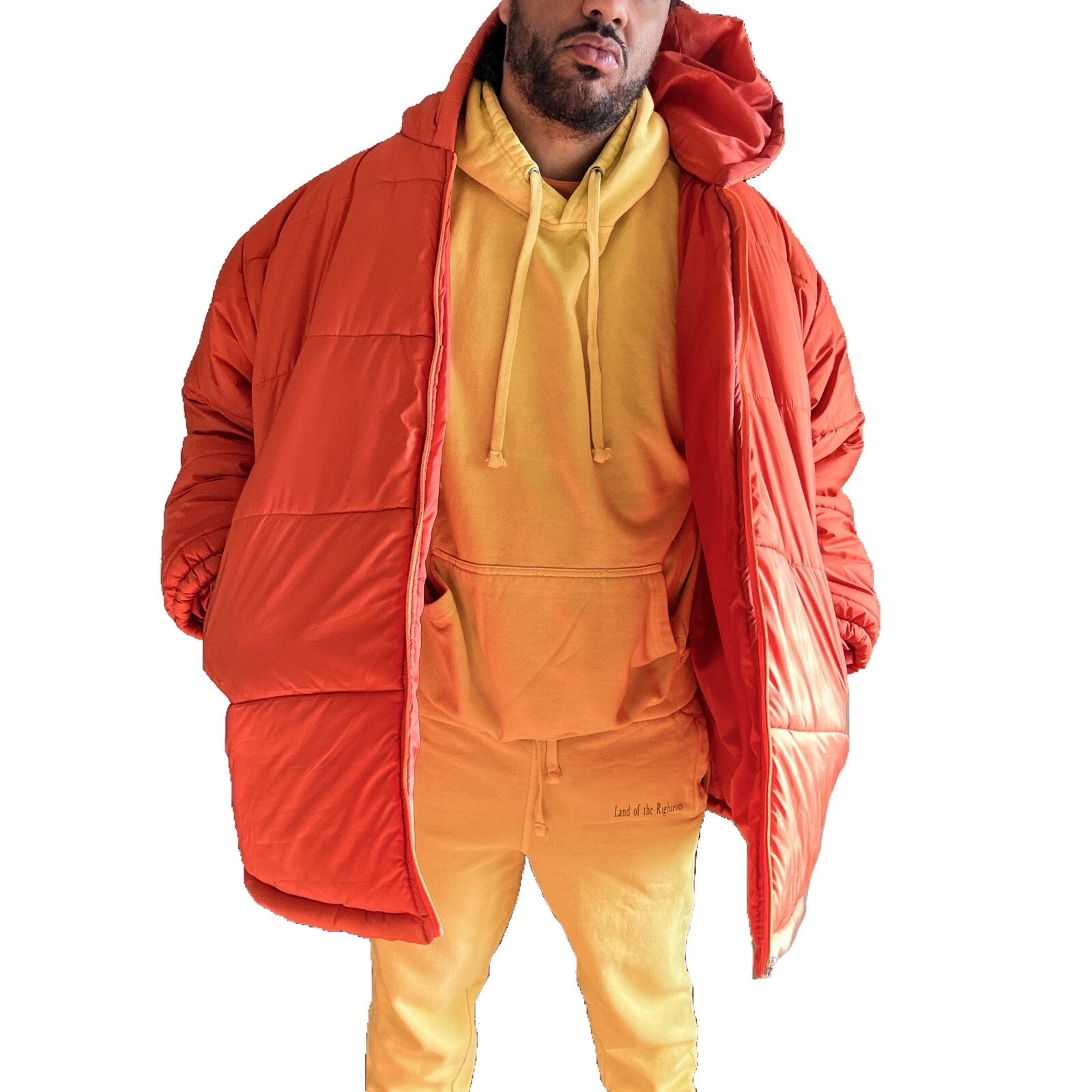 Men‘s Oversized Orange Hooded Puffer Jacket