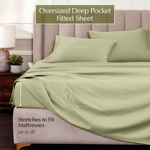 Egyptian Cotton Deep Pocket Solid Luxury 1000 Thread Count 4 Piece Bed Sheet Set - Picture 46 of 61