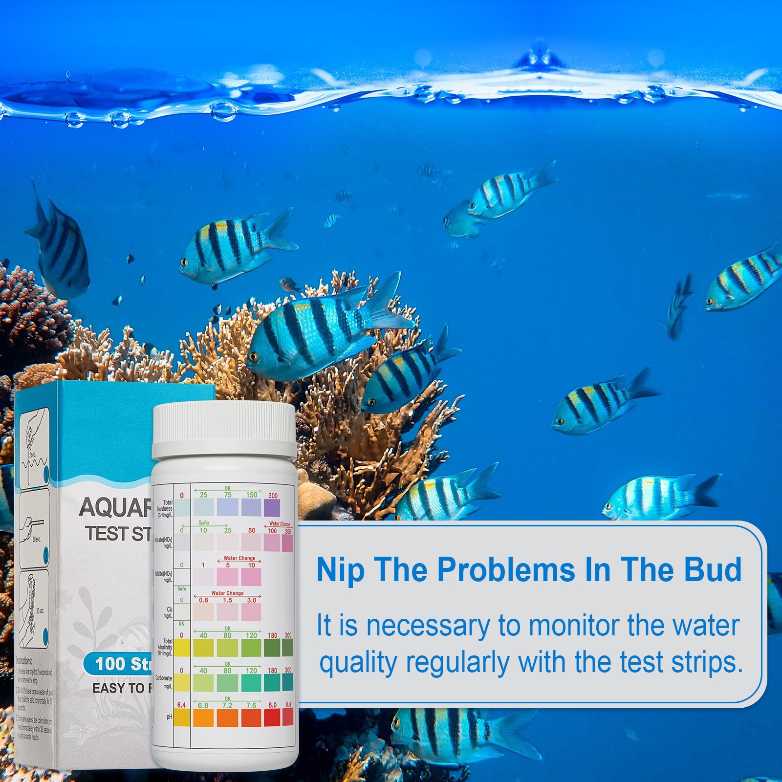100x Aquarium Test Strips Kit 7in1 Fish Tank Water Tropical Nitrite