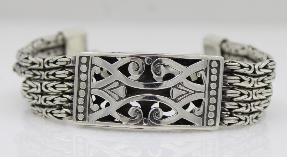 Sterling Silver Five Row Byzantine Toggle Bracele… - image 2