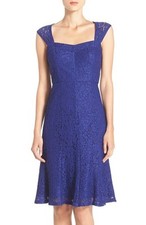 Adrianna Papell EMBROIDERED LACE FIT  FLARE NEPTUNE BLUE DRESS sz 4