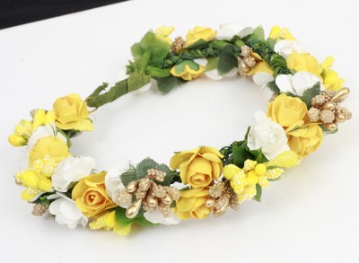 Indian Bollywood Style Artificial Flower Yellow Gajra Bun Hair Pin