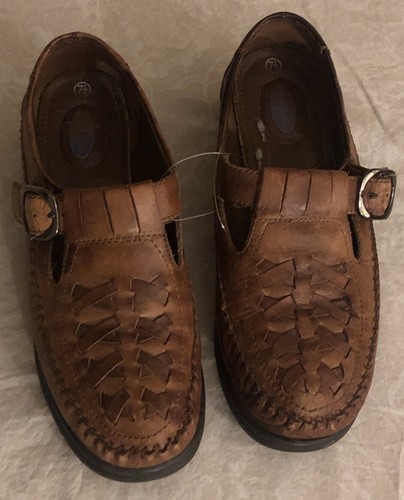Dr Scholls Womens 7.5 Brown Leather Oxford Woven Moccasin Loafers Shoes Buckle