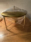 Vintage 1960s PYREX Clear Glass Warming Chaffing Dish with Brass Lid & Stand 595