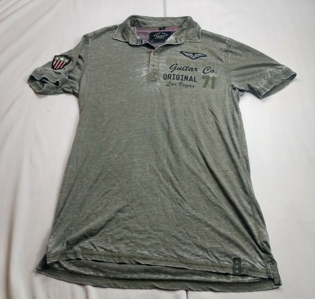 Hard Rock Guitar Company Men's Sz M Military Polo T-Shirt Las