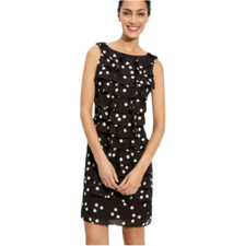 Adrianna Papell Black Polka Dot Ruffle Front Sleeveless Dress Size 8