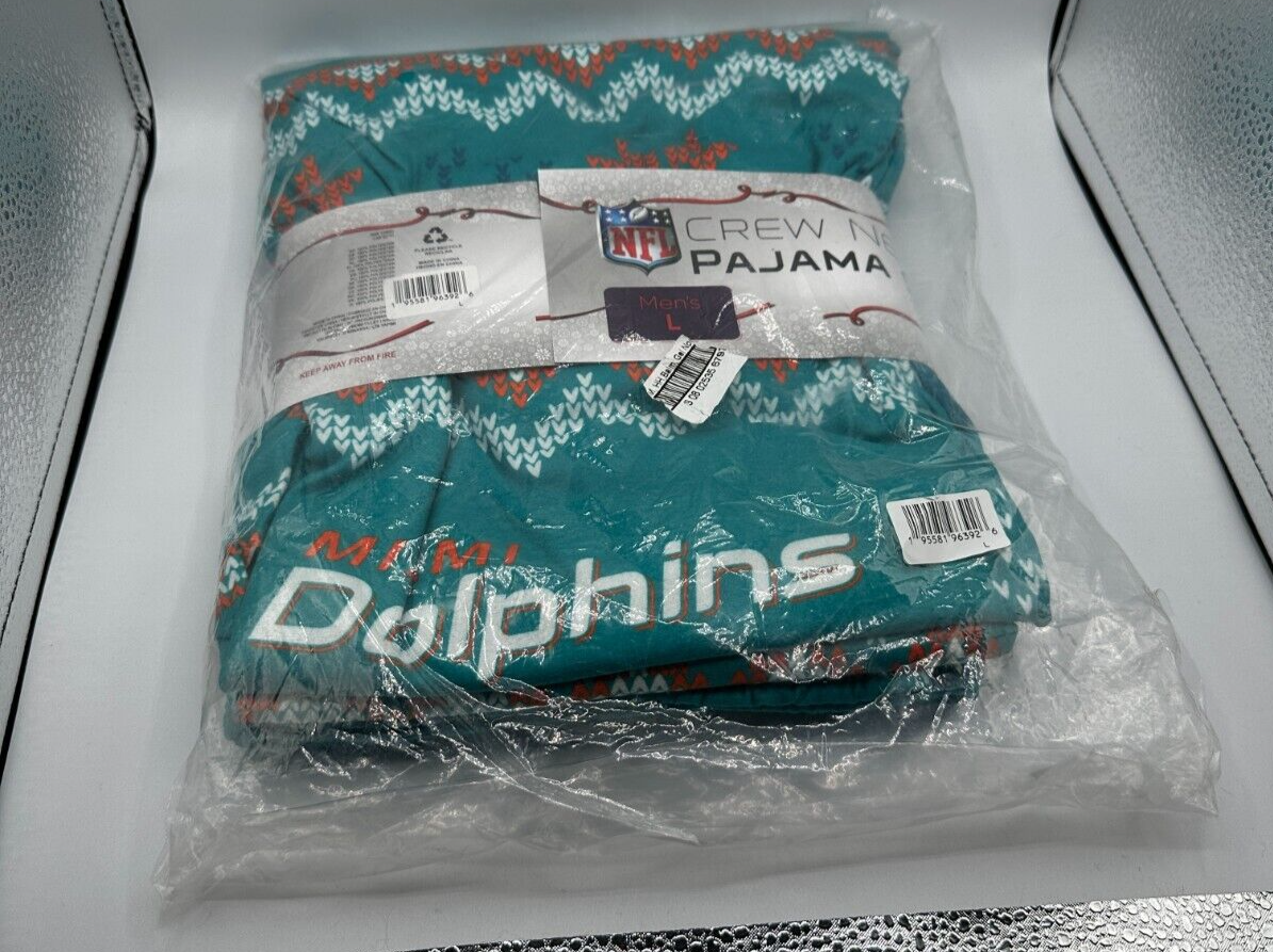 MIAMI DOLPHINS NFL PAJAMA SET CREW NECK TOP & PANTS MENS LARGE BRAND