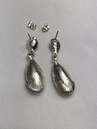 Vintage NRT Silver Tone Citrine Dangle Drop Earrings Elegant Costume VTG EUC - Bild 14 von 16