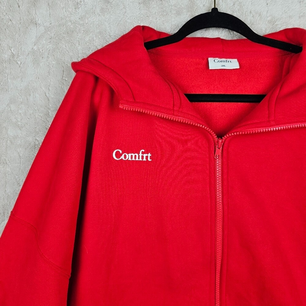 Comfrt Full Zip Hoodie Womens 2XL Red Weighted Fleece Mental Health Classic