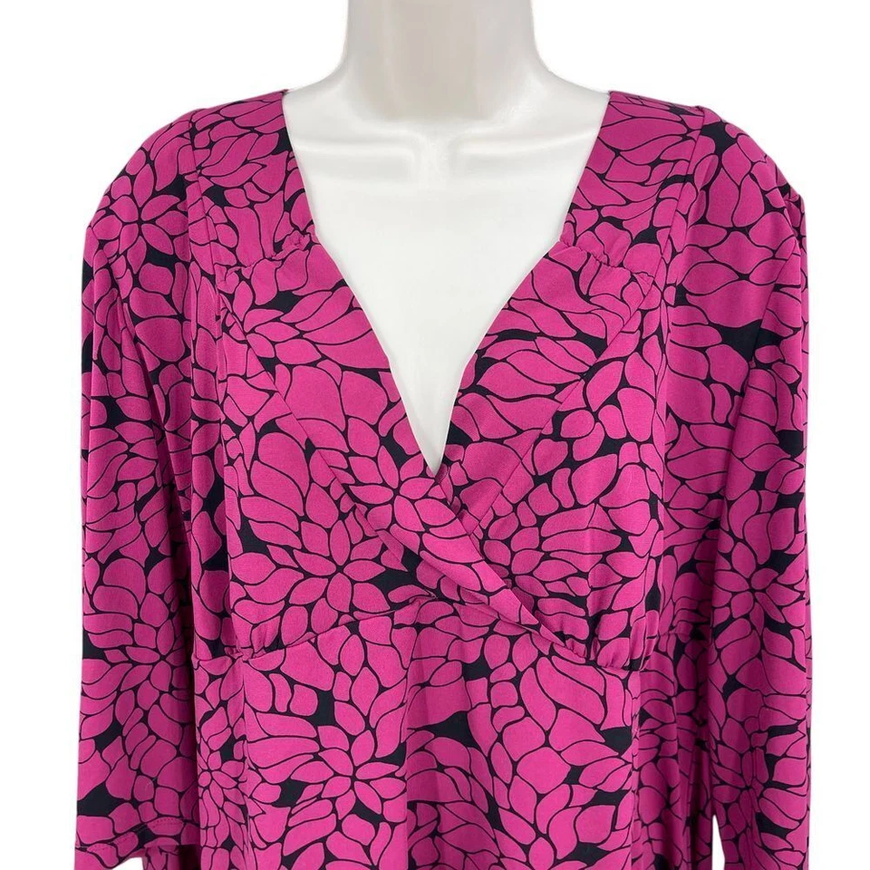 Merona Top 女式 2X 粉色花卉娃娃衬衫弹力加女性芭比娃娃 Y2K — 第 3/4 张图片