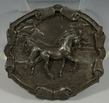 BELT BUCKLE BRONCO HORSE FINE PEWTER VERY CLEAN