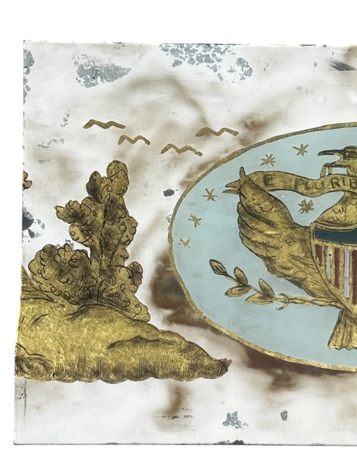 Antique 18th/19th c. American Eagle Shield Reverse Glass Painted Eglomise Panel - Image 2 of 4