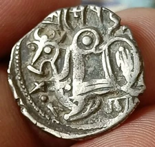 #X9#Indian OHINDA DYNASTY Samanta Deva(850-1000AD) HORSE & BULL SILVER coin