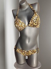 Victoria's Secret Goldtone O-Ring Push Up Halter Ruched Cheeky Bikini-Set M/S US