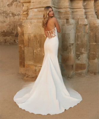 Strapless Mermaid Wedding Dresses Lace Applique Backless Satin Bridal Gowns  New | eBay