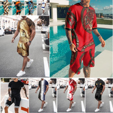 Men's Outfits 3D Printing Sweatsuit Short Sleeve T Shirts  Shorts 2 Pieces Set