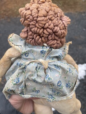 Antique Handmade Ragdoll Embroidered Face 20th C. Vintage Doll Rag