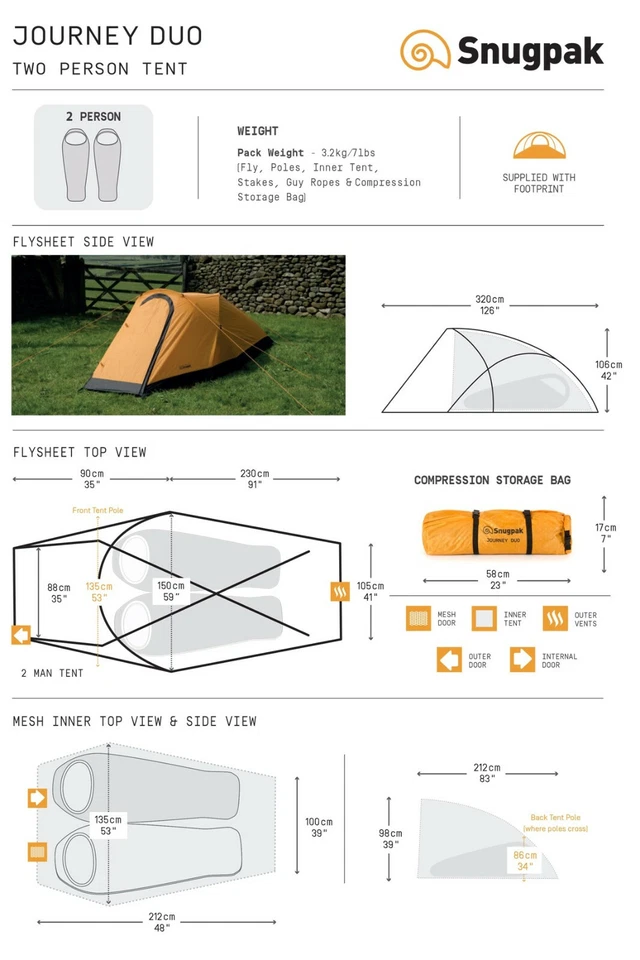 Tienda Snugpak Journey Duo 2 Personas Sunburst Naranja - Camping Bushcraft Supervivencia Foto 2 de 2